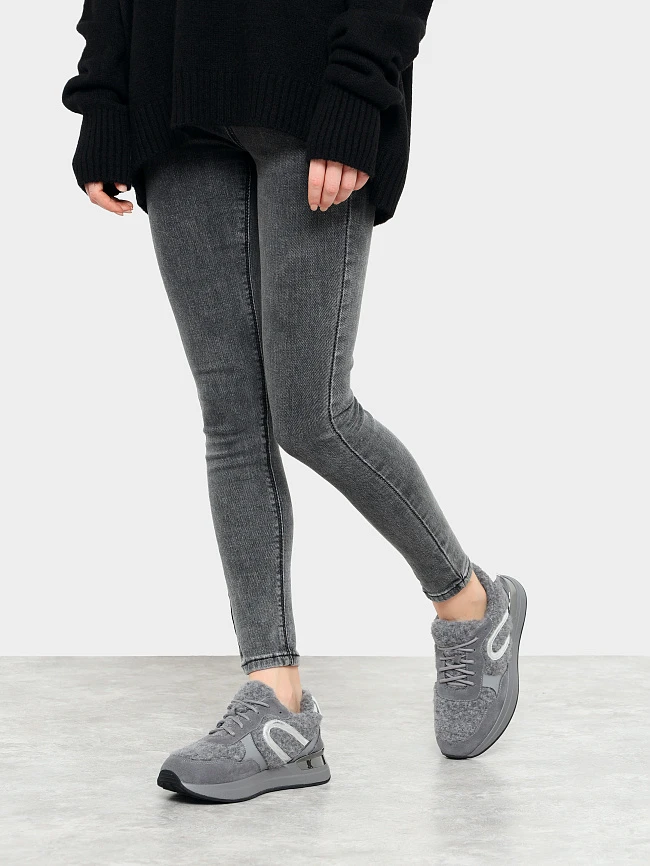 Кроссовки женские зимние, цвет серый, натуральный спилок/шерсть 18410107M | 7