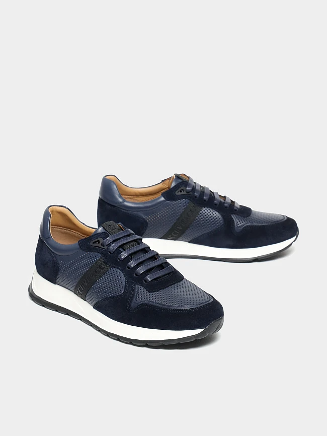 Кроссовки мужские демисезонные, цвет синий, натуральная кожа/натуральный спилок M253605 | 3