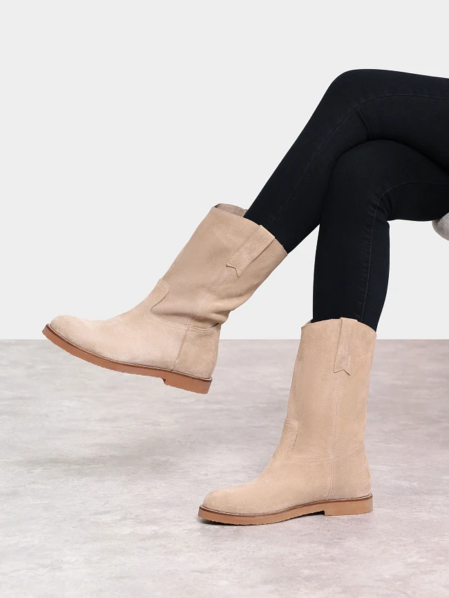 Полусапоги женские демисезонные, цвет бежевый, натуральный спилок 136568 | 11