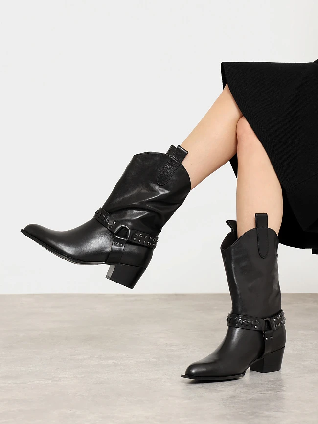 Сапоги женские демисезонные, цвет черный, натуральная кожа 642304 | 7