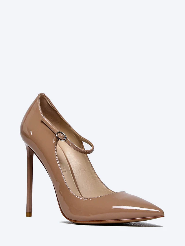 Туфли женские всесезонные, цвет бежевый, натуральная лаковая кожа 496687 | 1