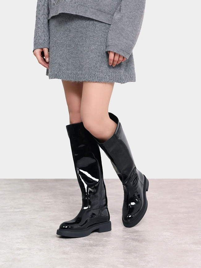 Сапоги женские демисезонные, цвет черный, натуральная лаковая кожа 1730213P | 8