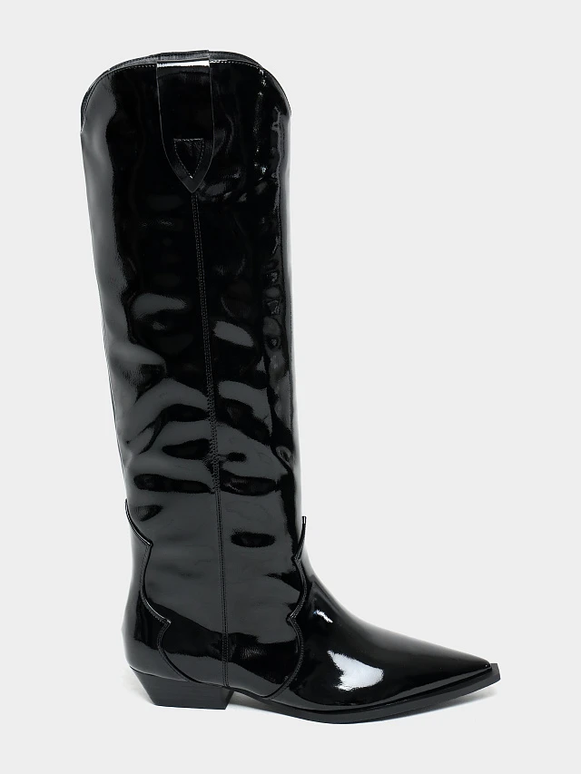 Сапоги женские демисезонные, цвет черный, искусственная лаковая кожа 6550378 | 1