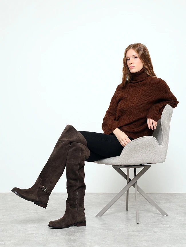 Ботфорты женские зимние, цвет коричневый, натуральный велюр 1494635M | 11