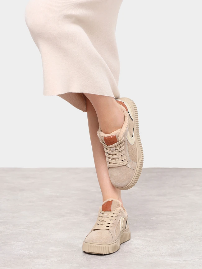 Кеды женские зимние, цвет бежевый, натуральный спилок/текстиль/искусственный мех 5270009M-1 | 10