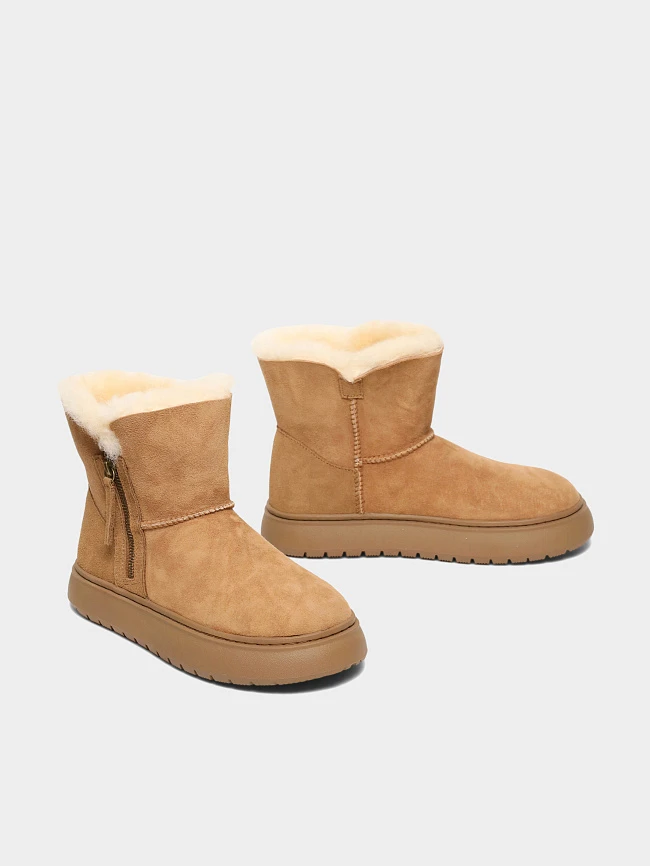 Полусапоги женские зимние, цвет бежевый, натуральный велюр 1013797M | 2