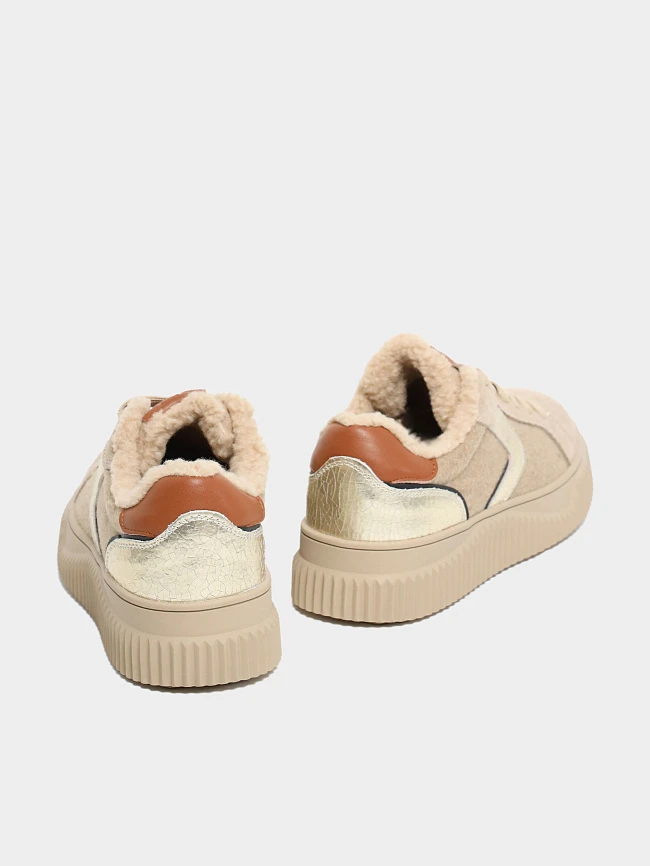 Кеды женские зимние, цвет бежевый, натуральный спилок/текстиль/искусственный мех 5270009M-1 | 4