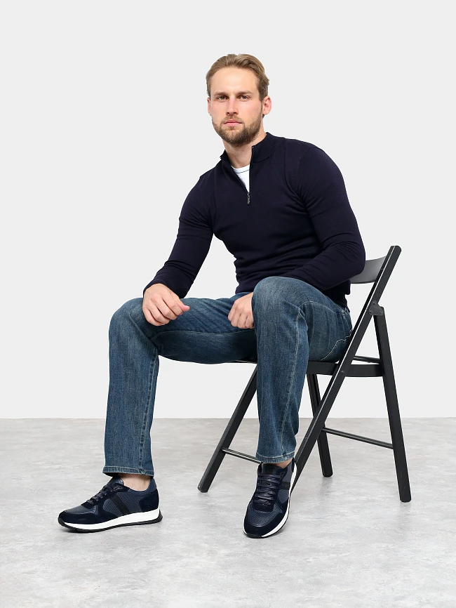 Кроссовки мужские демисезонные, цвет синий, натуральная кожа/натуральный спилок M253605 | 11