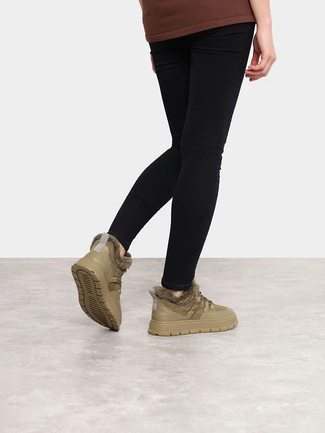 Кеды женские зимние, цвет хаки, натуральная кожа и полимерные материалы/натуральный спилок 1848097M | 8