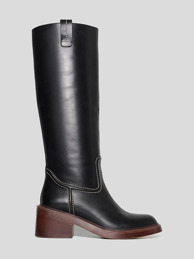 Сапоги женские демисезонные, цвет черный, натуральная кожа 495484 | 2