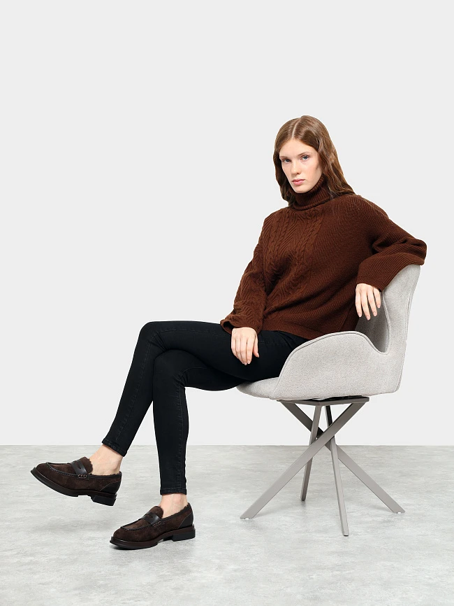 Лоферы женские зимние, цвет коричневый, натуральный спилок/натуральная кожа 1821629M | 10