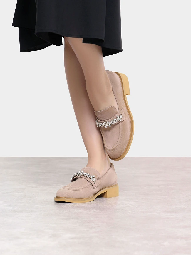 Лоферы женские всесезонные, цвет бежевый, натуральный велюр 1820098 | 10