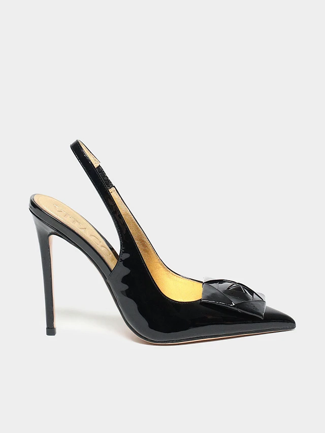 Туфли женские летние, цвет черный, натуральная лаковая кожа 944367 | 1