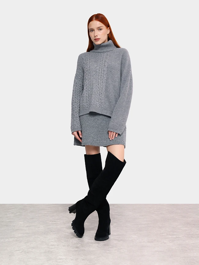 Ботфорты женские зимние, цвет черный, натуральный спилок 1730133M | 12