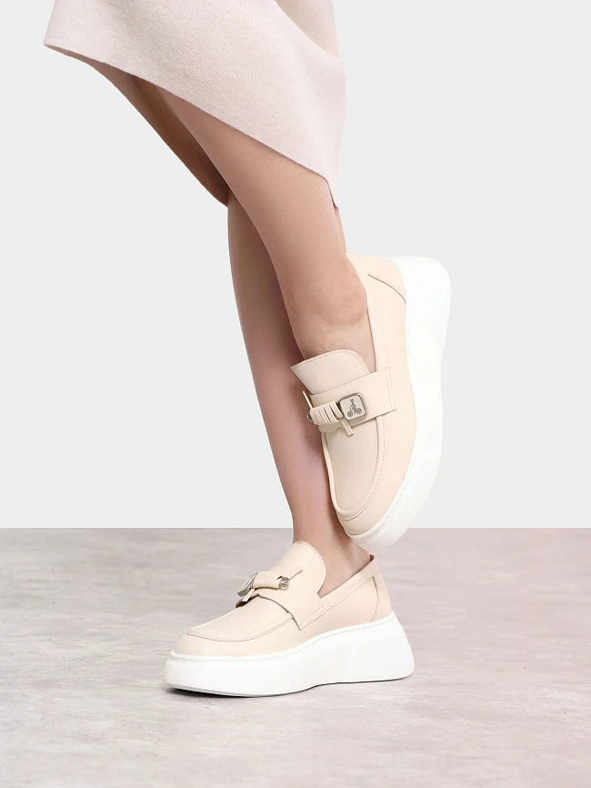 Лоферы женские всесезонные, цвет бежевый, натуральная кожа 136454 | 10