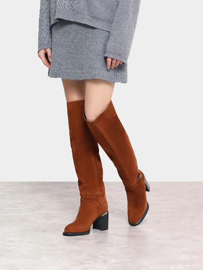 Ботфорты женские зимние, цвет рыжий, натуральный велюр 1820404M | 7