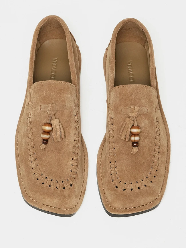 Лоферы женские летние, цвет бежевый, натуральный спилок 1821797 | 5