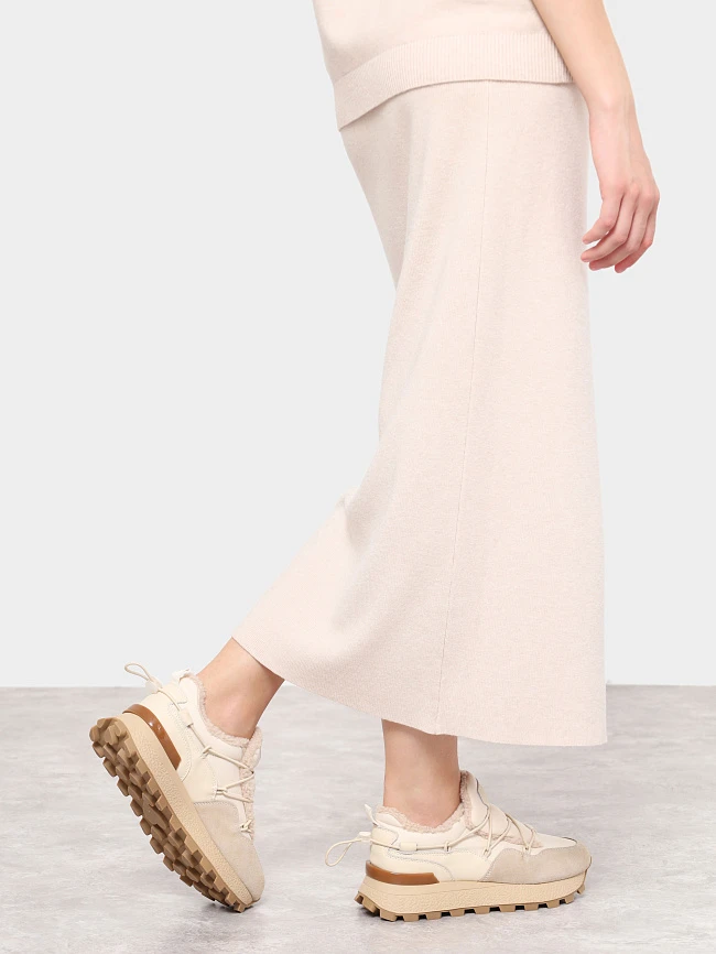 Кроссовки женские зимние, цвет бежевый, натуральный спилок/текстиль/искусственный мех 5270002M | 8