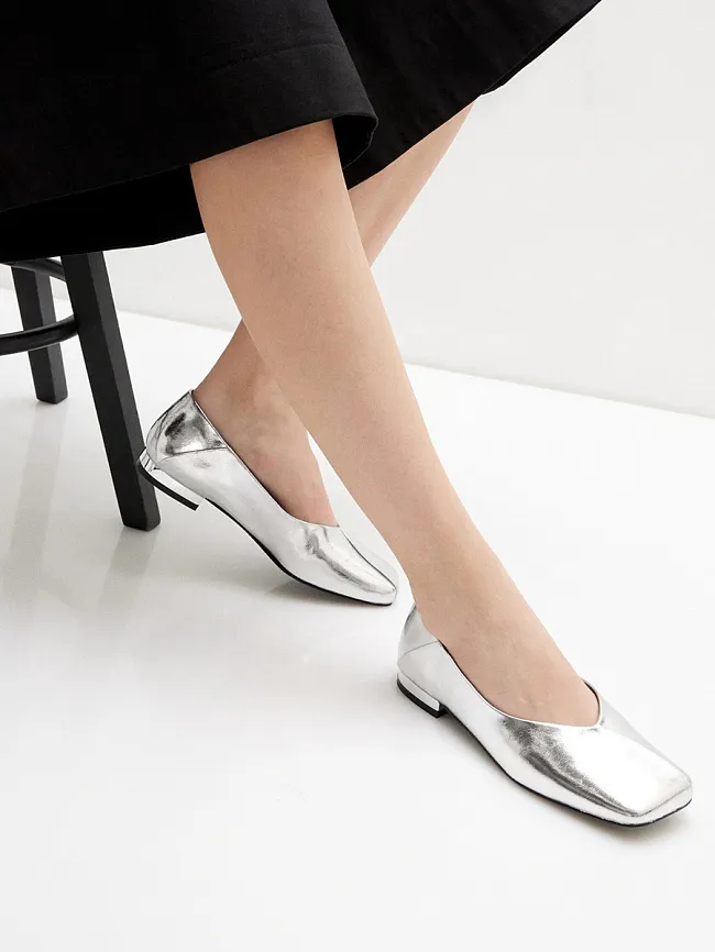 Балетки женские всесезонные, цвет серебряный, натуральная кожа и полимерные материалы 1849753 | 6