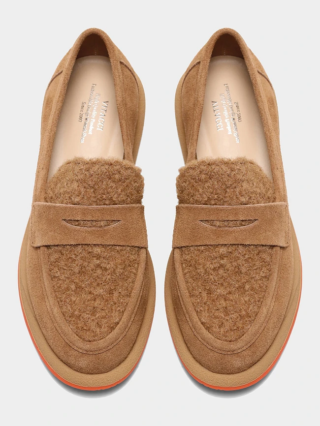 Лоферы женские всесезонные, цвет бежевый, натуральный спилок 18410100 | 5