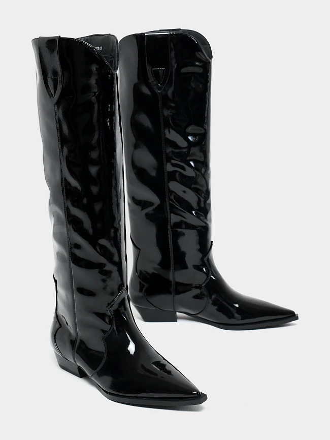 Сапоги женские демисезонные, цвет черный, искусственная лаковая кожа 6550378 | 3