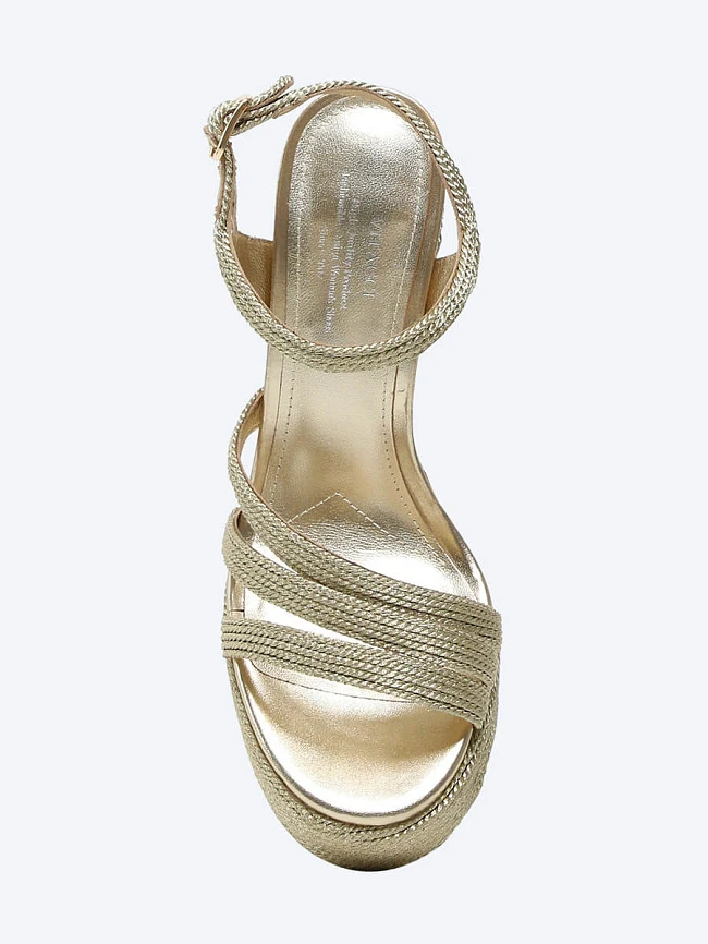 Босоножки женские летние, цвет золотой, текстиль 7990045 | 4