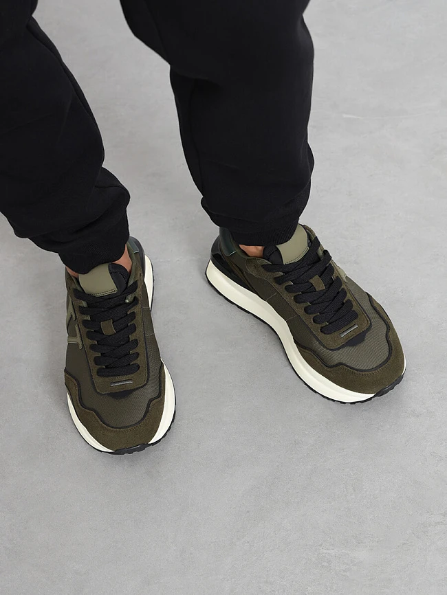 Кроссовки мужские демисезонные, цвет хаки, натуральный спилок/текстиль/натуральная кожа M03030 | 9