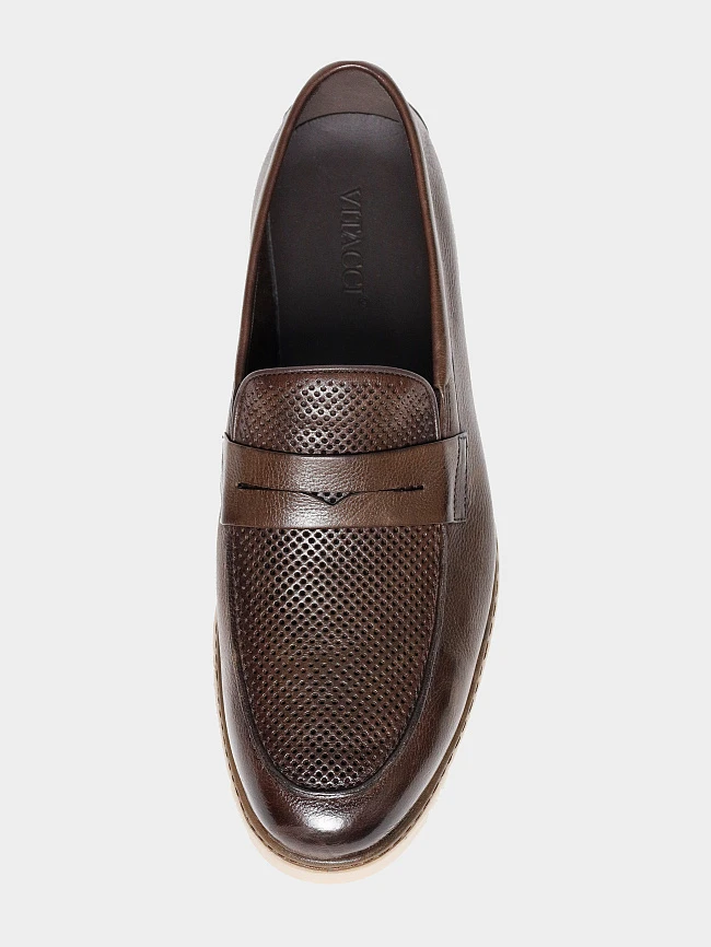 Лоферы мужские демисезон; лето;, цвет коричневый, натуральная кожа M262258 | 4