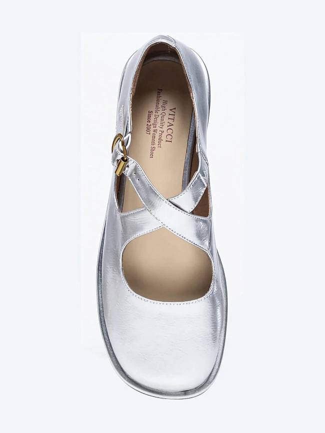 Балетки женские всесезонные, цвет серебряный, натуральная кожа и полимерные материалы 1849723 | 4