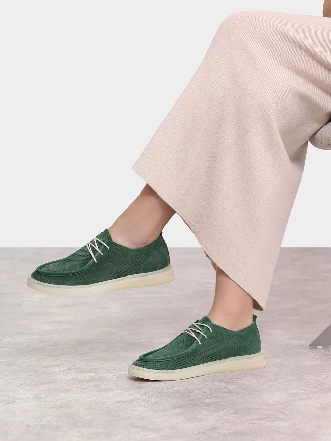 Полуботинки женские демисезонные, цвет зеленый, натуральный спилок 136444 | 11