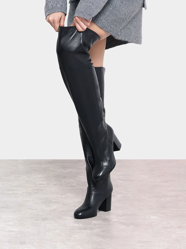 Ботфорты женские демисезонные, цвет черный, натуральная кожа 1730130 | 9