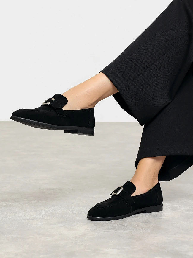 Лоферы женские всесезонные, цвет черный, натуральный велюр 7210302 | 7
