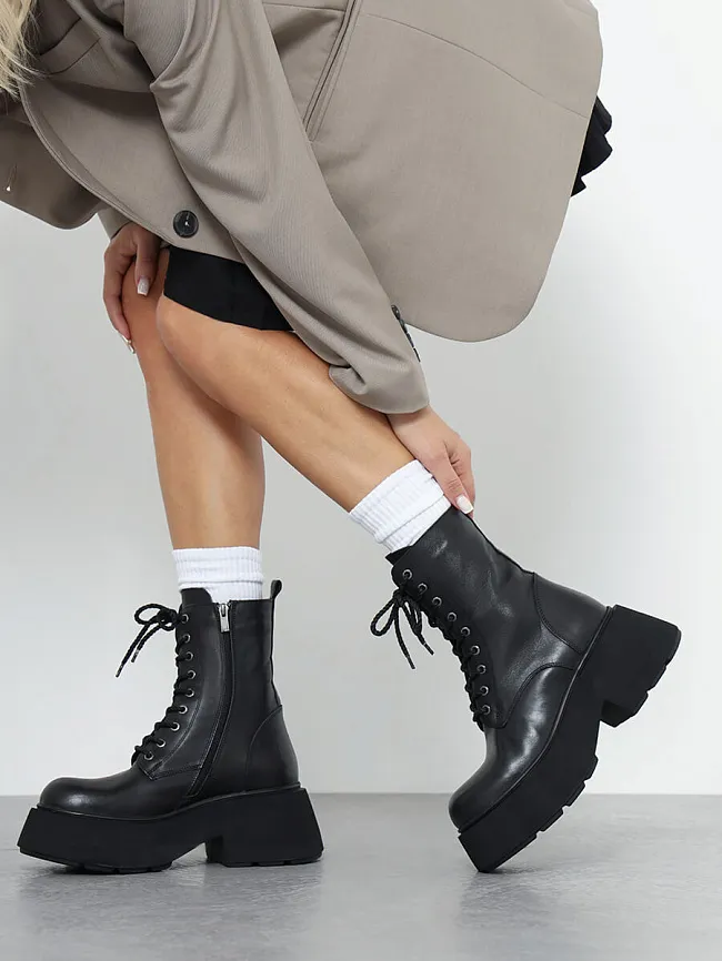 Ботинки женские демисезонные, цвет черный, натуральная кожа 887059 | 13