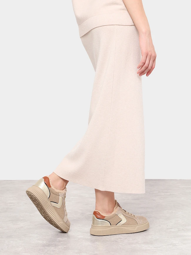 Кеды женские зимние, цвет бежевый, натуральный спилок/текстиль/искусственный мех 5270009M-1 | 9