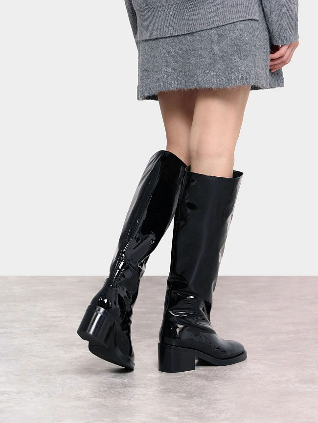 Сапоги женские демисезонные, цвет черный, натуральная лаковая кожа 1730857 | 9