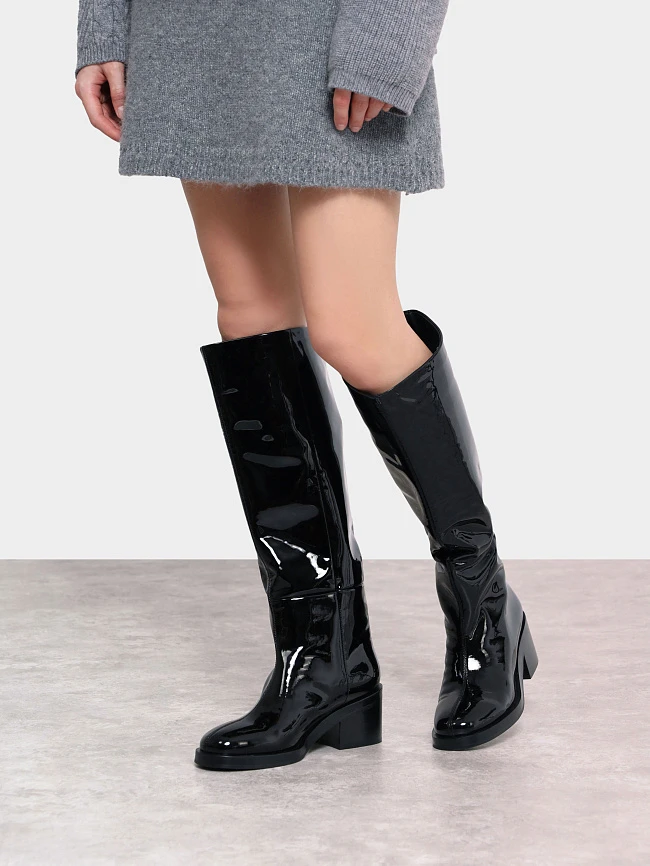 Сапоги женские демисезонные, цвет черный, натуральная лаковая кожа 1730857 | 8