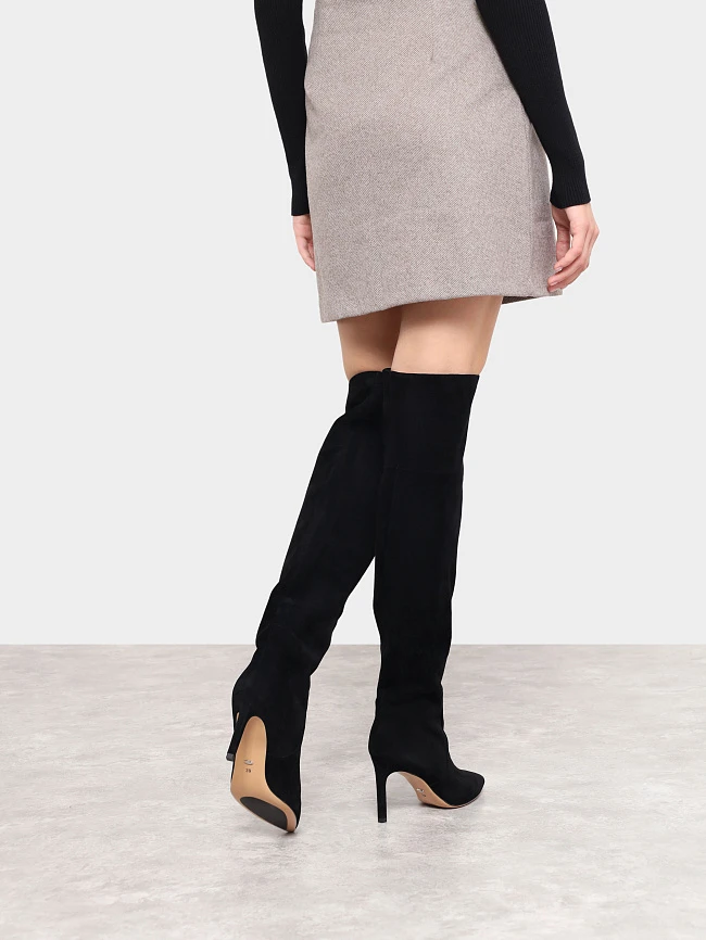 Ботфорты женские демисезонные, цвет черный, натуральный велюр 495553P-1 | 8