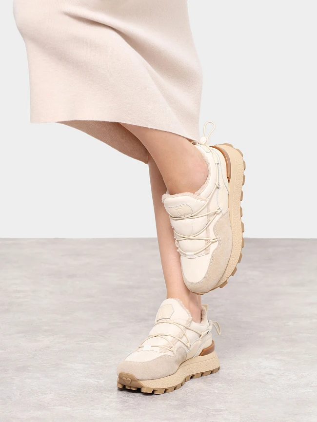 Кроссовки женские зимние, цвет бежевый, натуральный спилок/текстиль/искусственный мех 5270002M | 9