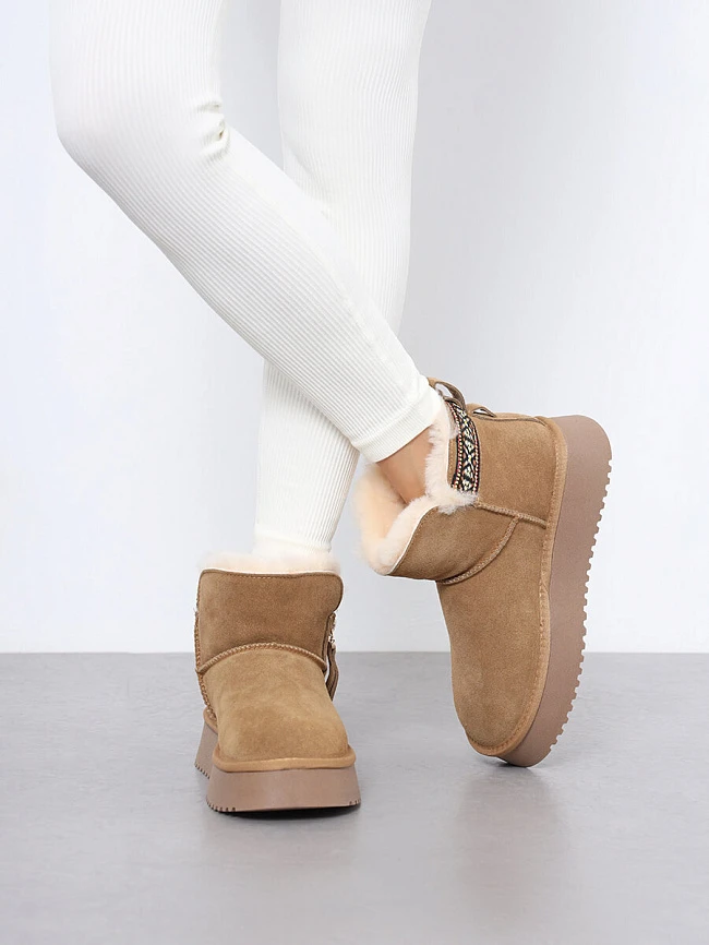 Полусапоги женские зимние, цвет песочный, натуральный спилок 27VD083M | 8