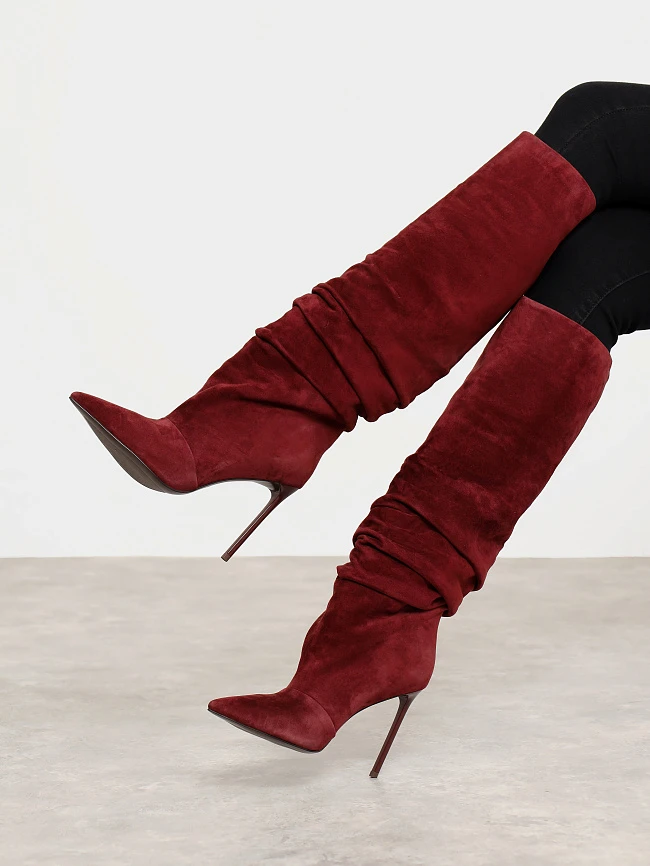 Сапоги женские демисезонные, цвет бордовый, натуральный велюр 1494705 | 7