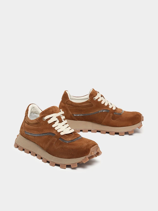 Кроссовки женские демисезонные, цвет коричневый, натуральный спилок 136585 | 3