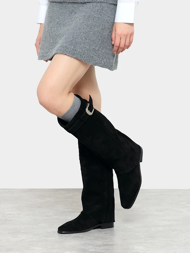 Сапоги женские демисезонные, цвет черный, натуральный спилок 7210332-2 | 9