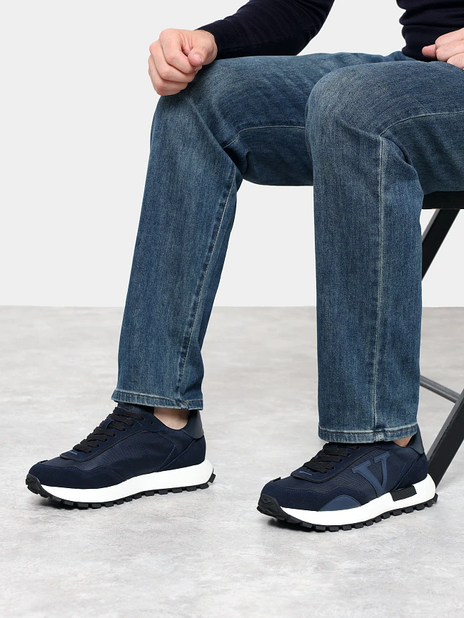 Кроссовки мужские демисезонные, цвет синий, натуральный спилок/текстиль/натуральная кожа M03101 | 12