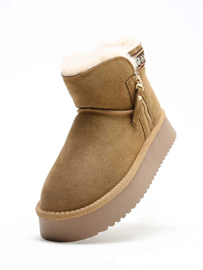 Полусапоги женские зимние, цвет песочный, натуральный спилок 27VD083M | 16