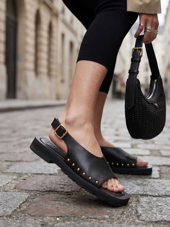 Сандалии женские летние, цвет черный, натуральная кожа 1495092 | 1