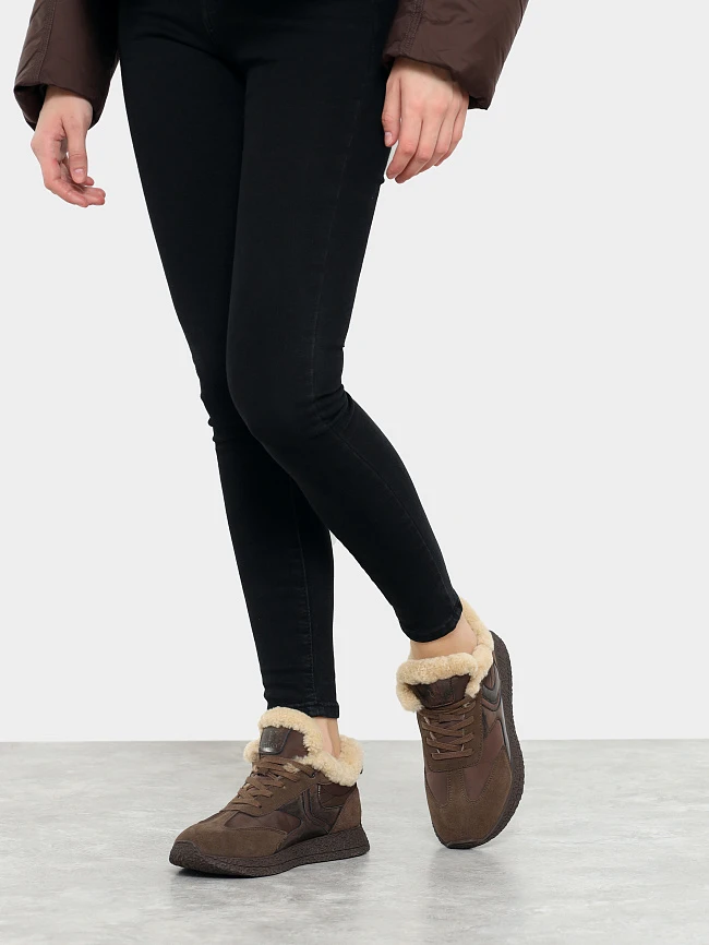 Кроссовки женские зимние, цвет коричневый, натуральный нубук/текстиль 24VC106M | 7