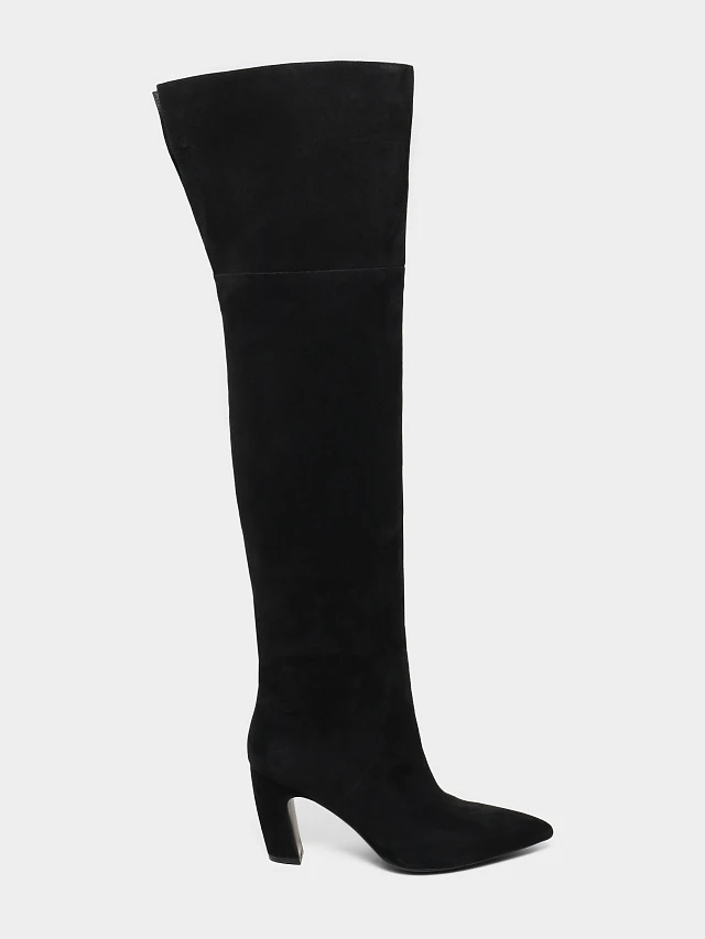 Ботфорты женские демисезонные, цвет черный, натуральный велюр 497233 | 1