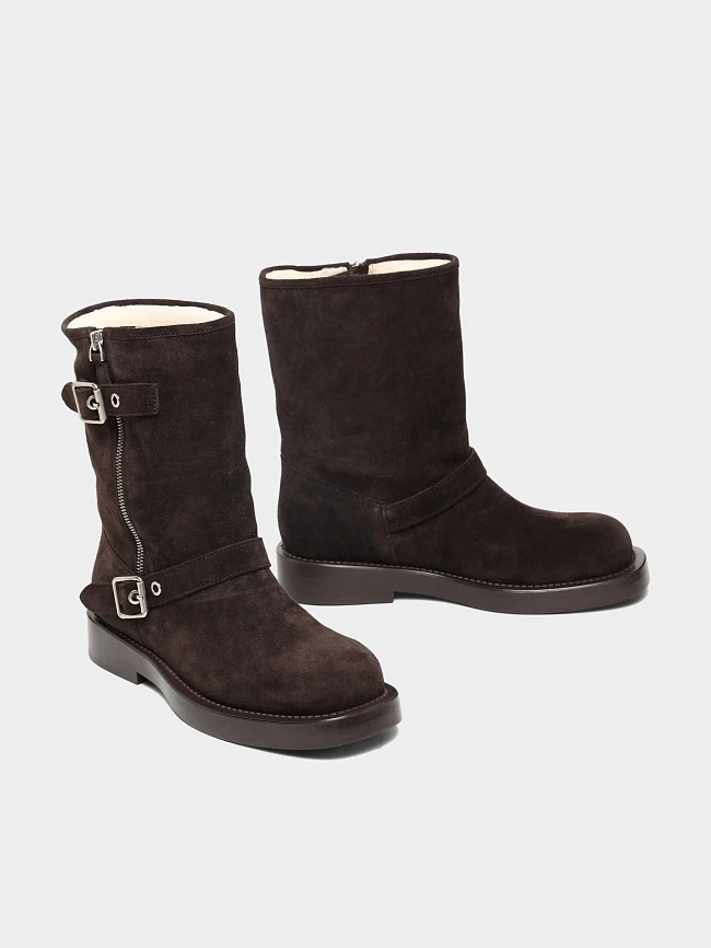 Полусапоги женские зимние, цвет коричневый, натуральный спилок 1731181M | 3