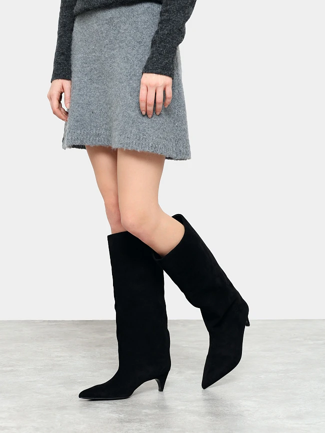 Сапоги женские демисезонные, цвет черный, натуральный велюр 497215 | 7