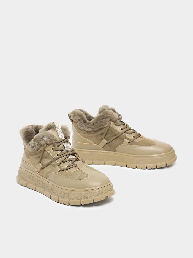 Кеды женские зимние, цвет хаки, натуральная кожа и полимерные материалы/натуральный спилок 1848097M | 3